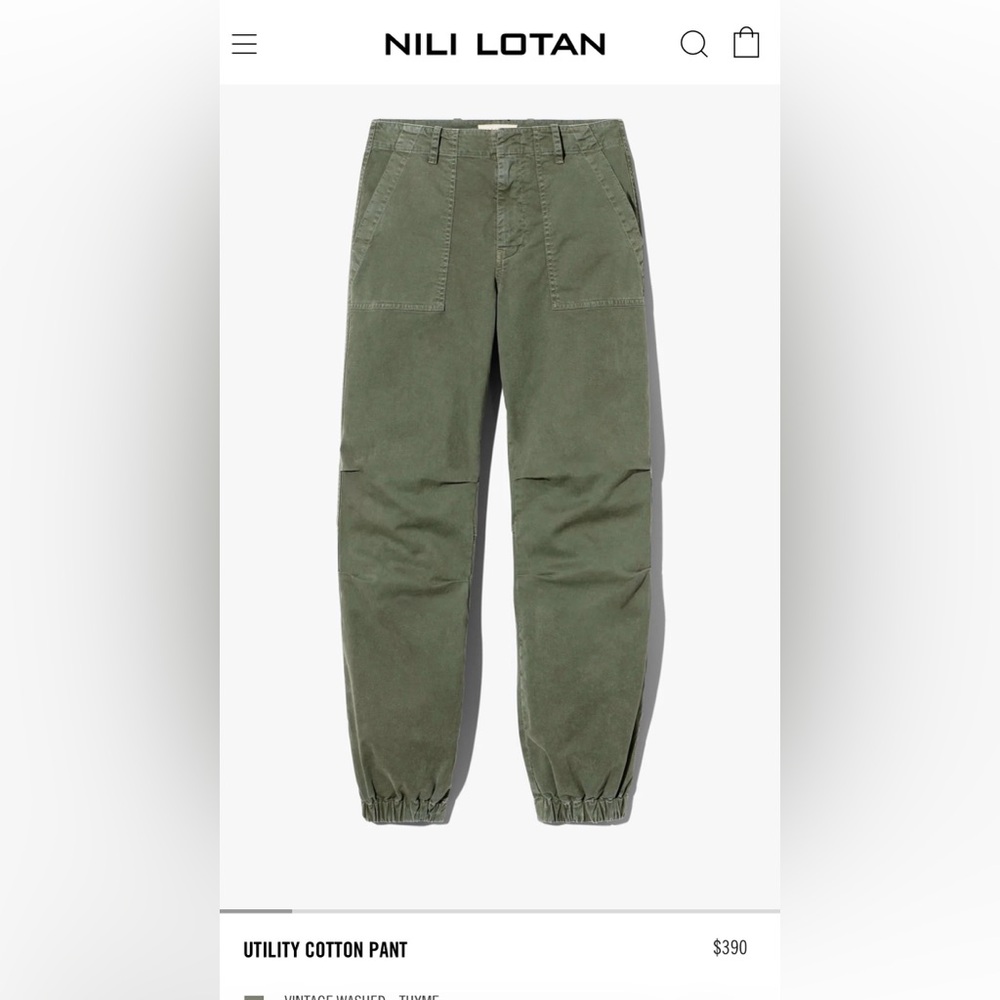 Nili Lotan Utility Cotton Pant - Green size 6